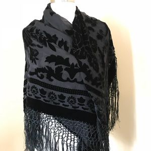 Vintage Wrap Shawl Scarf Black Velvet 90s does 70s